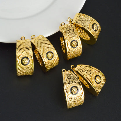 ZEADear Jewelry 18K Gold Color Hollow Out Earring Black Enamel Dripping Oil Ear Buckles Nigeria Africa Wedding Gifts