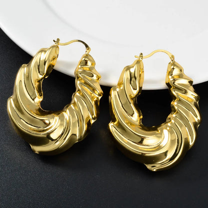 Dubai Custom Jewelry Large 18k gold plated hollow chunky statement chunky textured twist earring hoop for women