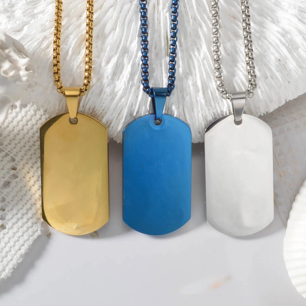 Military Style Stainless Steel Dog Tag Pendant Necklace Men Women Hip Hop Square Tag Jewelry Accessories Neck Chain Punk Gifts