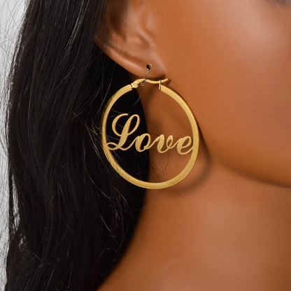 High Quality Gold Color Jewelry Stainless Steel Big Hoop Earrings for Women Romantic Valentine Day Gift Charms Acier Inoxydable