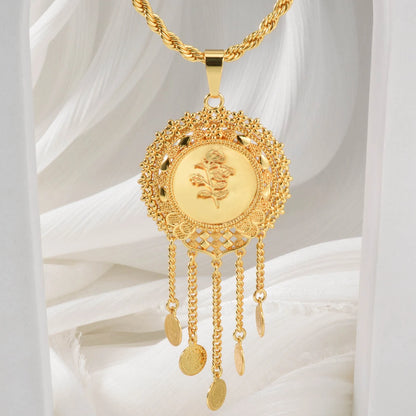 Dubai 18k Gold-plated Pendant Necklace Copper-gold Rose Necklace Geometric Accessory Chain Jewelry Men's Women's Daily Wear