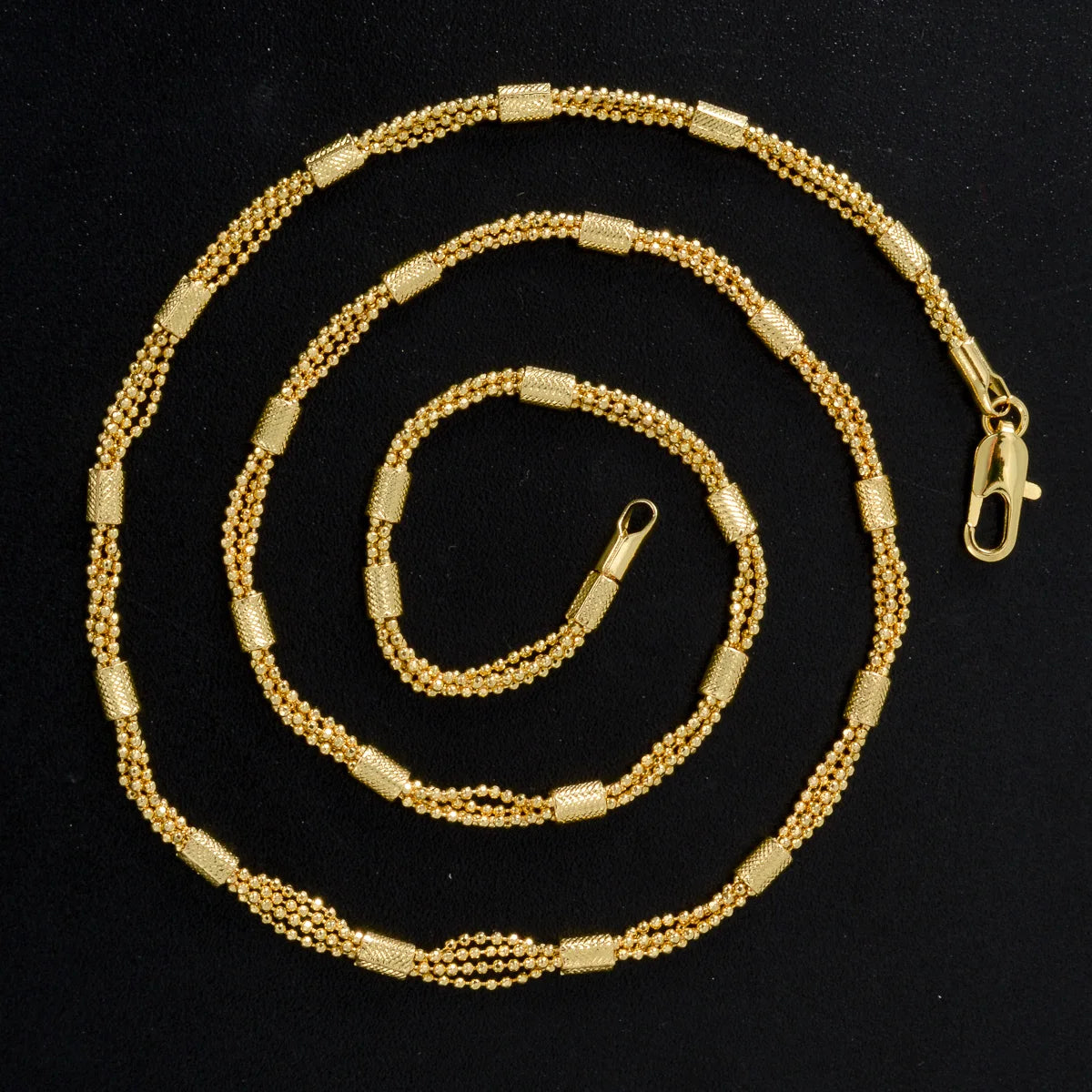 Textured Beaded Tube Link Necklace Shiny Gold Tone Copper Chain Unisex Fashion Jewelry Daily Outfit Wedding Anniversary Gift