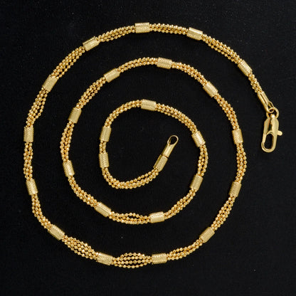 Textured Beaded Tube Link Necklace Shiny Gold Tone Copper Chain Unisex Fashion Jewelry Daily Outfit Wedding Anniversary Gift
