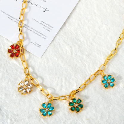 ZEADear Jewelry Colorful Flower Charm Zircon Necklace Clavicle Link Chain Crystal Pendant Necklace Lady Party Wedding Lover Gift