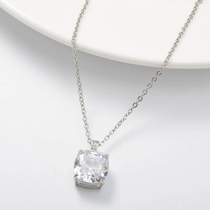 ZEADear Elegant Pendant Gift for Girl Square Shiny Zircon Necklace Copper Metal Chain High Quality Jewelry Neck Charms Women