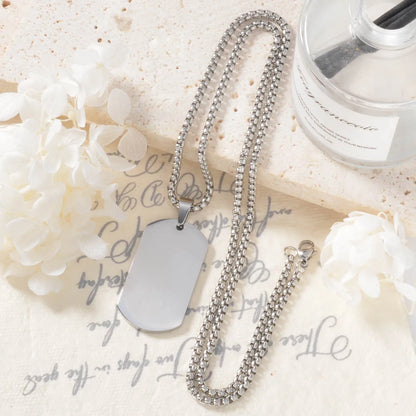 Military Style Stainless Steel Dog Tag Pendant Necklace Men Women Hip Hop Square Tag Jewelry Accessories Neck Chain Punk Gifts