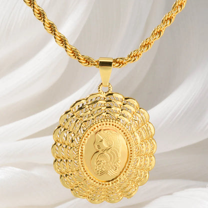 Dubai 18k Gold-plated Pendant Necklace Copper-gold Rose Necklace Geometric Accessory Chain Jewelry Men's Women's Daily Wear