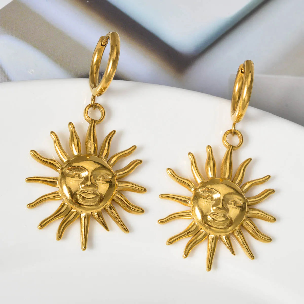 Sun Pendant Drop Earrings Stainless Steel Earrings Women Artistic Wear Display Souvenirs Jewelry Accessories Gifts