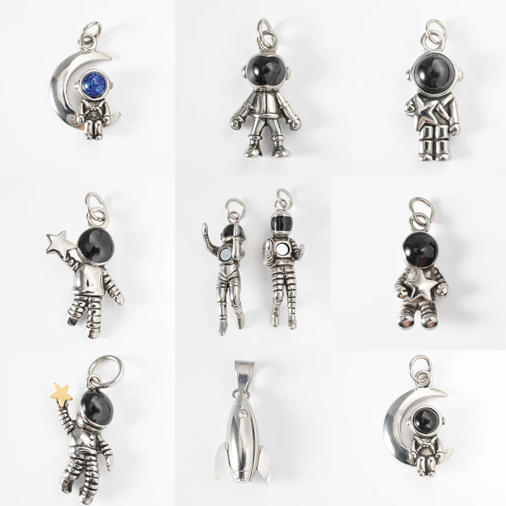 DIY Pendant Necklace Accessories Astronauts Spacewalk Stainless Steel Pendant Moon Stars Jewelry Charm Neck Chain Gifts