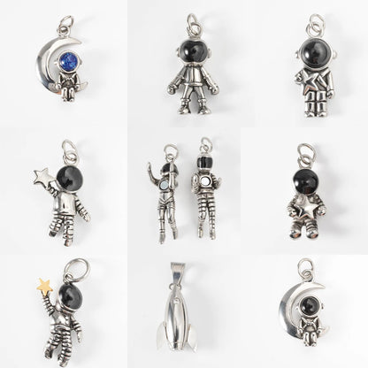 DIY Pendant Necklace Accessories Astronauts Spacewalk Stainless Steel Pendant Moon Stars Jewelry Charm Neck Chain Gifts