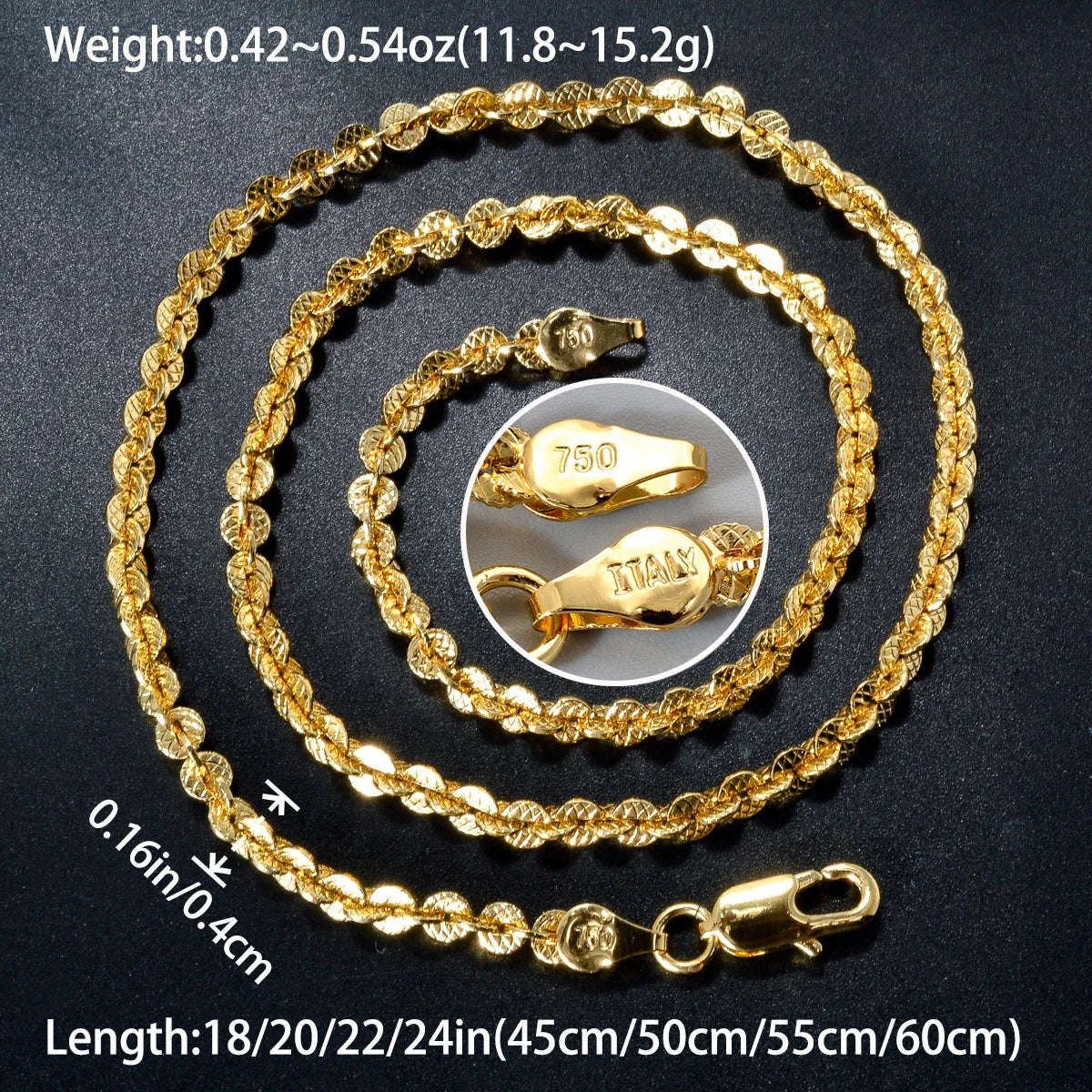 ZEA Dear Width 4mm Italian 750 Luxury Men 18k Gold Plated Dubai Link necklace Women Simple jewelry birthday gift