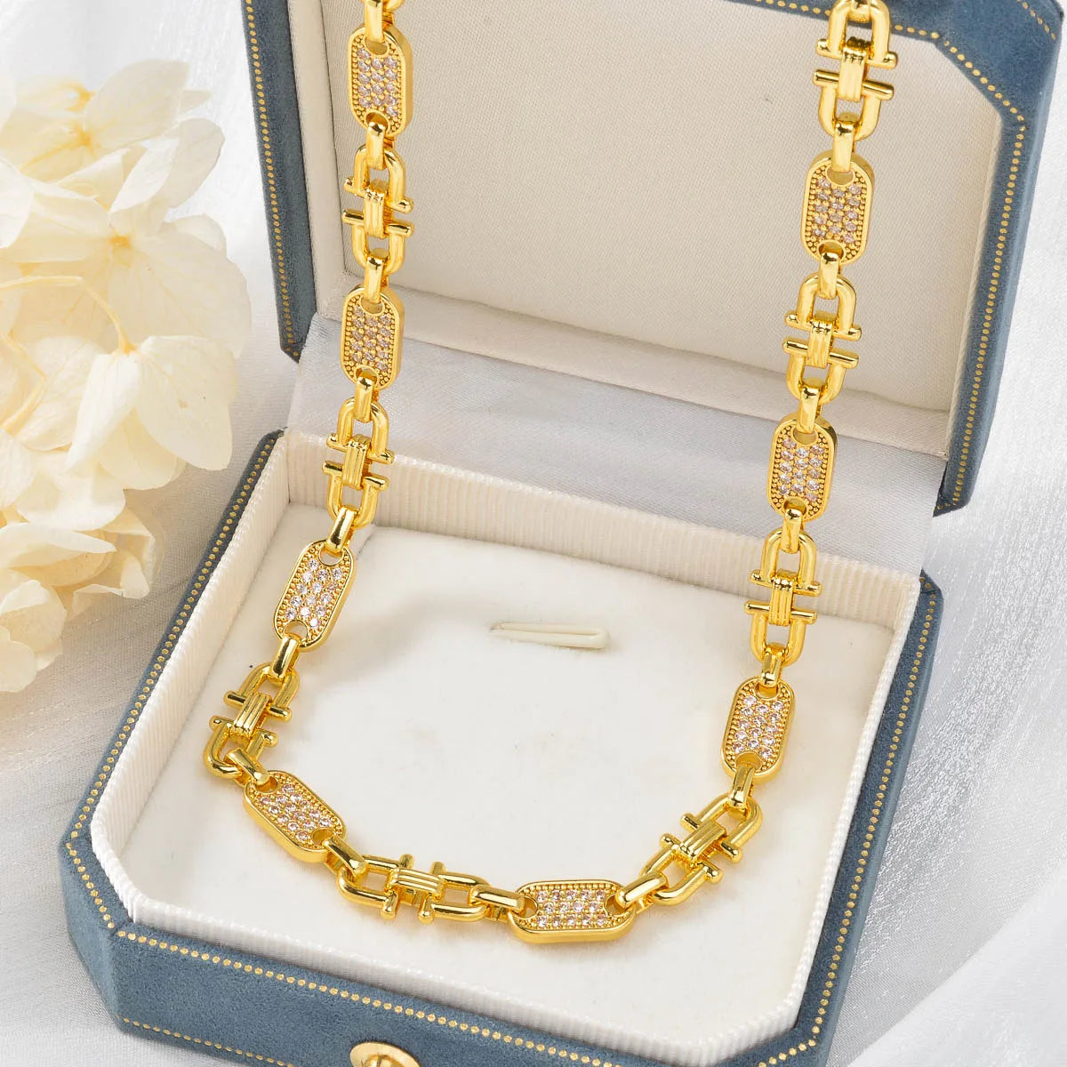New Style Necklace Gold Plated Dubai Jewelry for Women Party Fashion Zircon Neck Chains 1 PC Daily Accessories African Gift