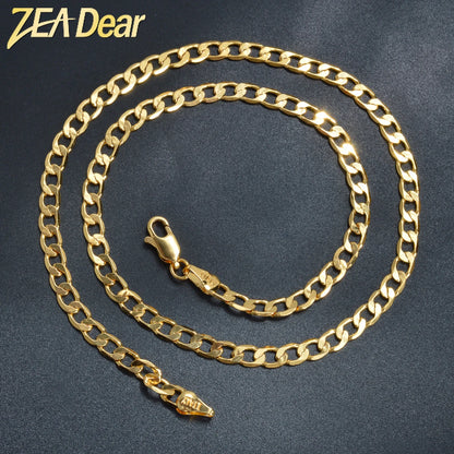 ZEADear Jewelry Cuban Link Chain Necklace Men Women Copper Exquisite Gold Color Chain Necklace Accessories Metal Jewellery Gift