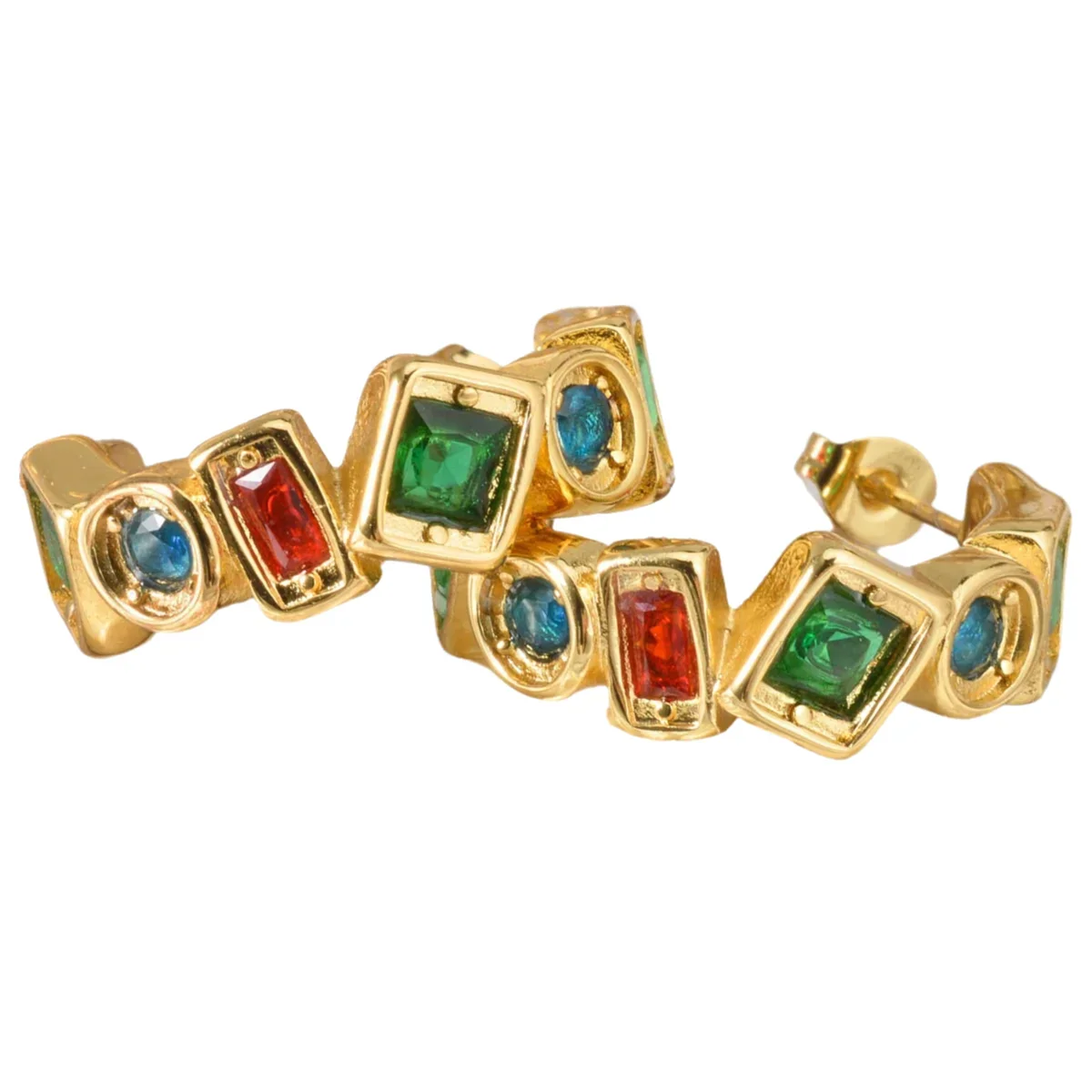Colorful Zircon Earrings With Stainless Steel Ear Studs - Shining Jewelry Accessories Fashion Artistic Earrings Women Gifts