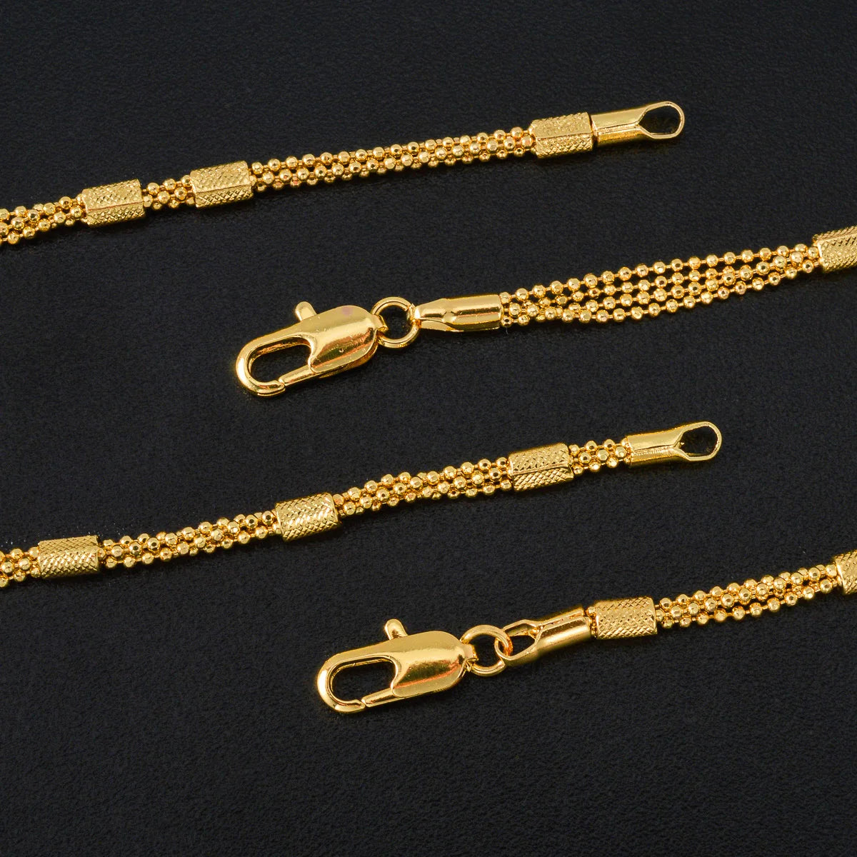 Textured Beaded Tube Link Necklace Shiny Gold Tone Copper Chain Unisex Fashion Jewelry Daily Outfit Wedding Anniversary Gift