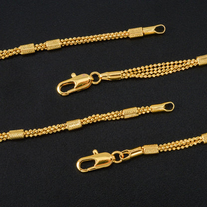 Textured Beaded Tube Link Necklace Shiny Gold Tone Copper Chain Unisex Fashion Jewelry Daily Outfit Wedding Anniversary Gift