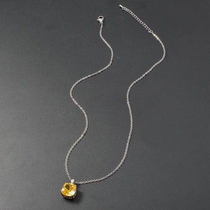 ZEADear Elegant Pendant Gift for Girl Square Shiny Zircon Necklace Copper Metal Chain High Quality Jewelry Neck Charms Women