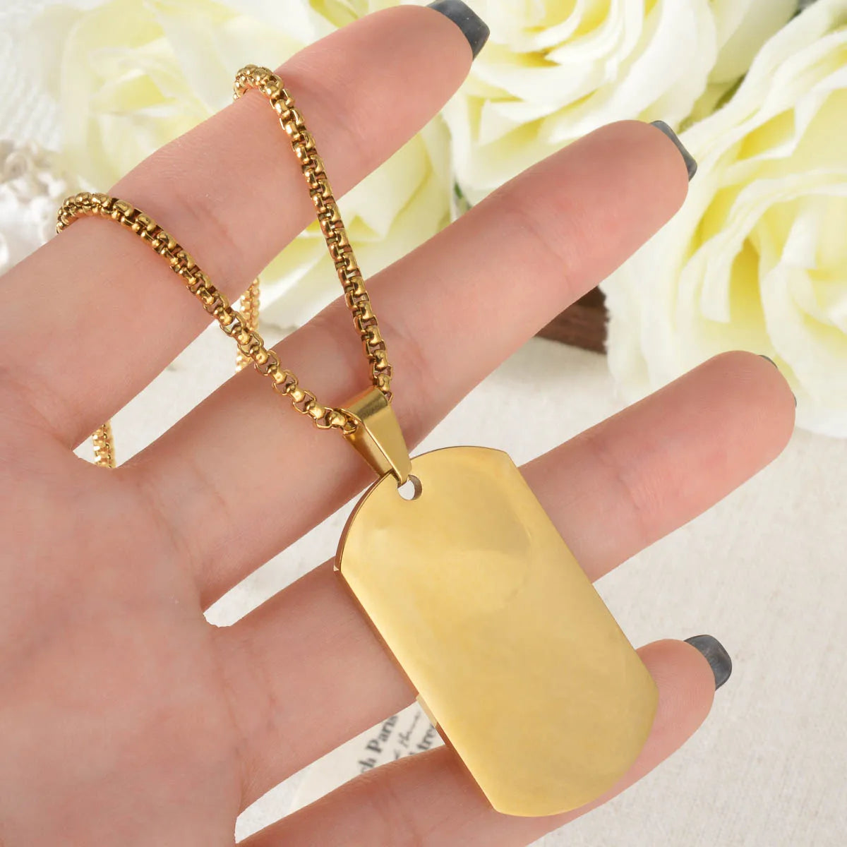 Military Style Stainless Steel Dog Tag Pendant Necklace Men Women Hip Hop Square Tag Jewelry Accessories Neck Chain Punk Gifts