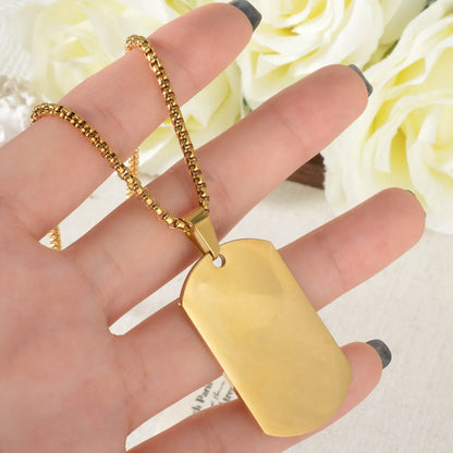 Military Style Stainless Steel Dog Tag Pendant Necklace Men Women Hip Hop Square Tag Jewelry Accessories Neck Chain Punk Gifts