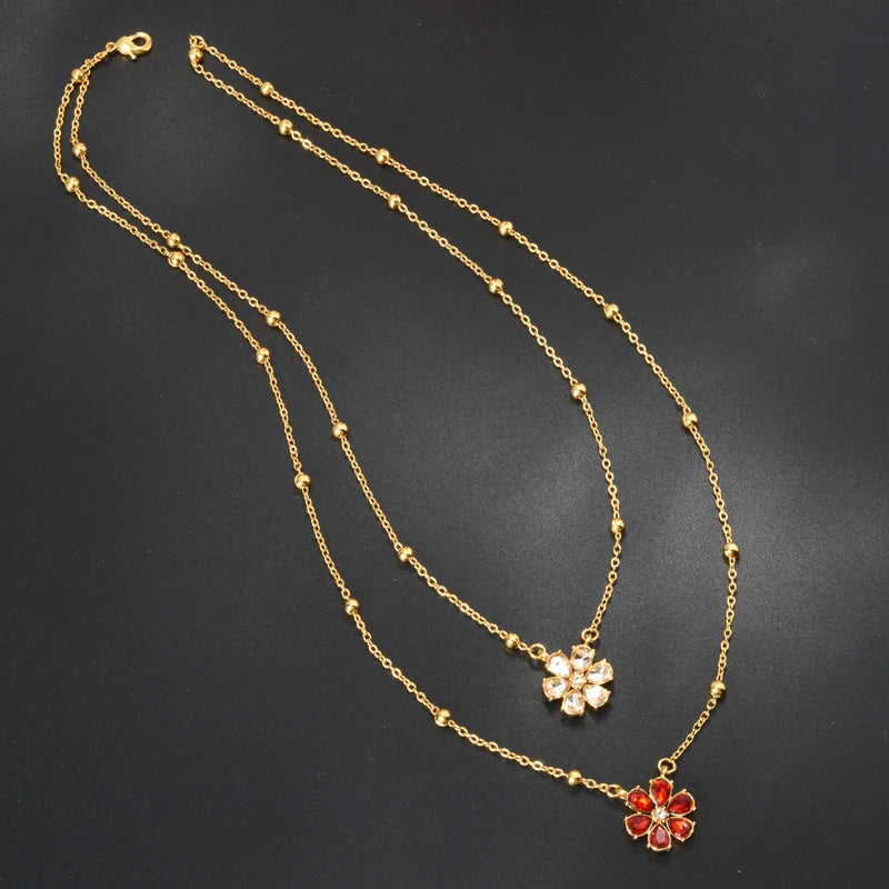 ZEADear Jewelry Flower Zircon Necklace Double Layer Clavicle Beads Chain Multi-Layer Pendant Necklace Lady Charm Jewellery Gift