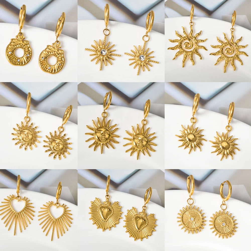 Sun Pendant Drop Earrings Stainless Steel Earrings Women Artistic Wear Display Souvenirs Jewelry Accessories Gifts