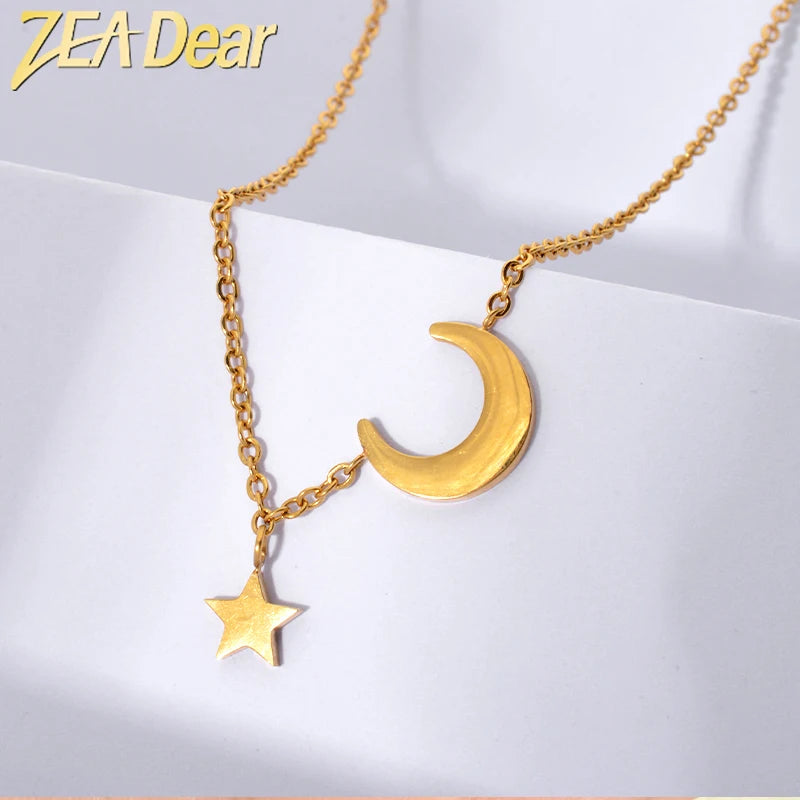 ZEADear Jewelry Charms Necklace Star Moon Pendants Aesthetic Clavicle Chain Necklace Female Simple Jewellery Accessories Gift