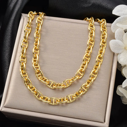Gold Color Plated Chain Necklace Long Hip Hop for Women Men on The Neck Fashion Jewelry Gift Accessories Choker Valentine