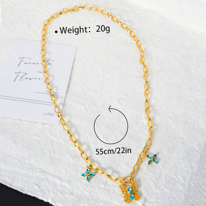 ZEADear Jewelry Butterfly Charm Zircon Necklace Four Leaf Clover Clavicle Link Chain Pendant Necklace Lady Party Wedding Gift