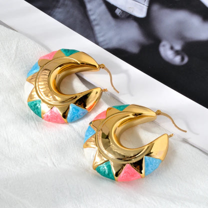 ZEA Dear  Fashion Luxury jewelry enamel hoop earrings Copper 18K Gold plated Dubai African Women's Party wedding