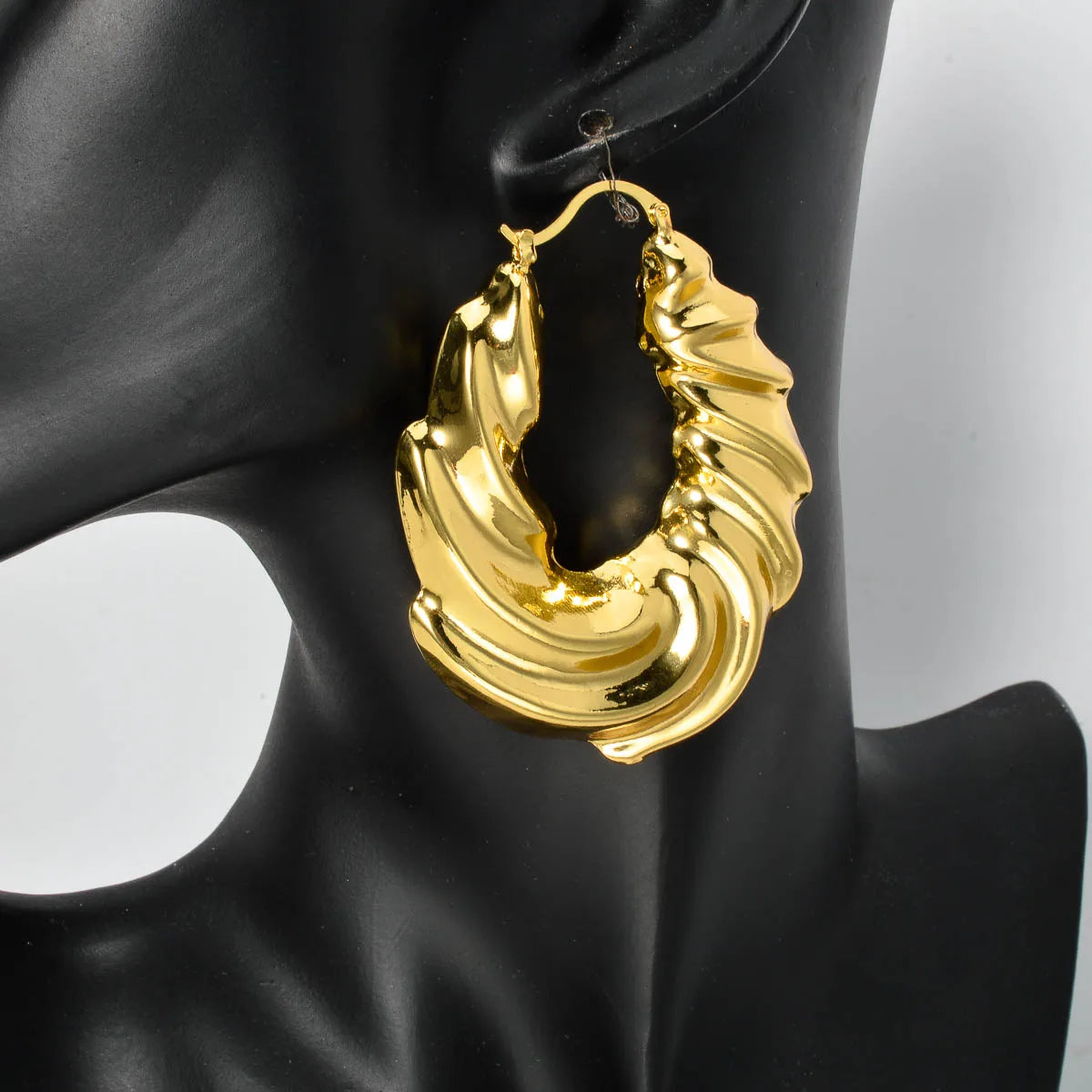 Dubai Custom Jewelry Large 18k gold plated hollow chunky statement chunky textured twist earring hoop for women