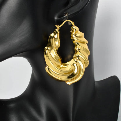 Dubai Custom Jewelry Large 18k gold plated hollow chunky statement chunky textured twist earring hoop for women