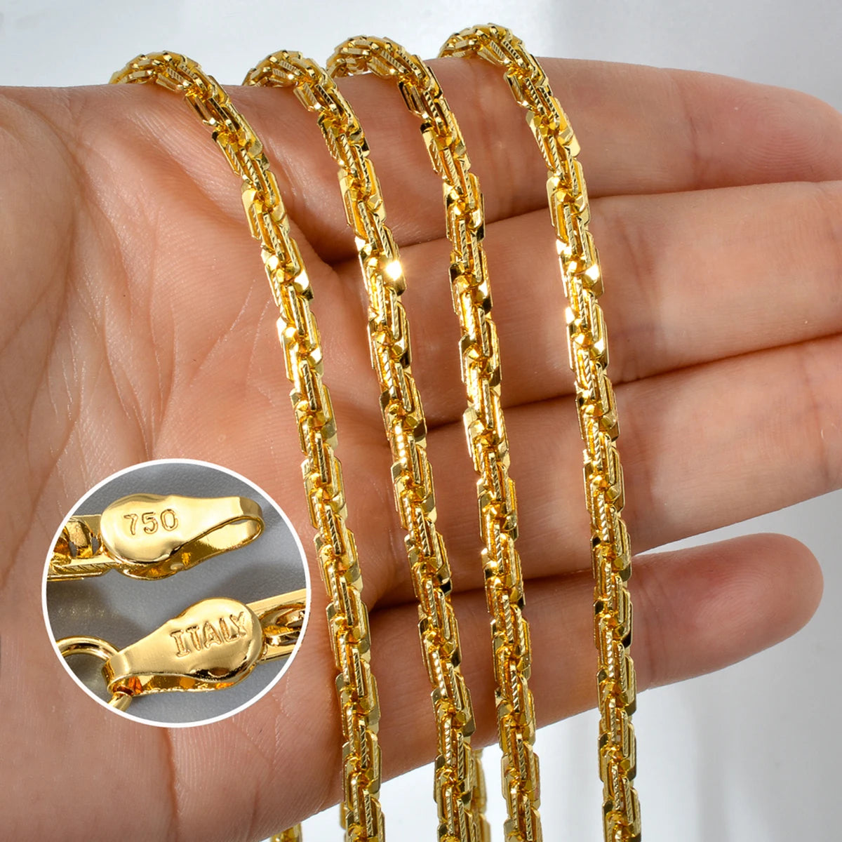 ZEADear Width 4mm Italian 750 Luxury 18k gold Plated textured Dubai Necklace DIY simple jewelry men women party