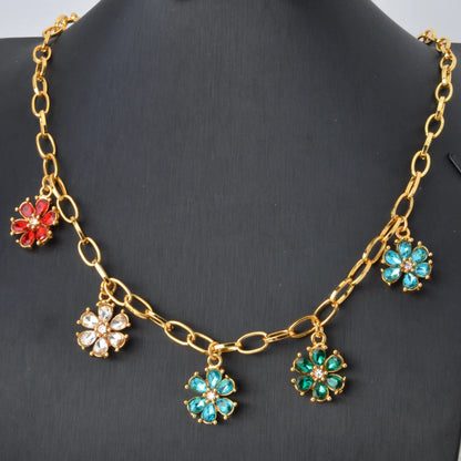 ZEADear Jewelry Colorful Flower Charm Zircon Necklace Clavicle Link Chain Crystal Pendant Necklace Lady Party Wedding Lover Gift