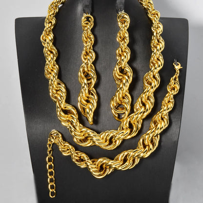 ZEADear Hip Hop Jewelry Set Exaggerated Necklace Thick Bracelet on Hand Punk Earrings Copper Metal Drop Earring