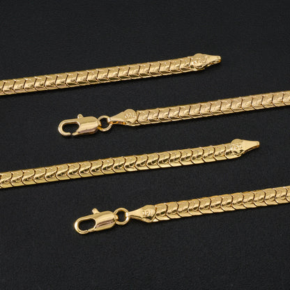 Textured Flat Herringbone Link Necklace Gold Copper Snake Chain Unisex Fashion Jewelry Daily Outfit Wedding Anniversary Gift