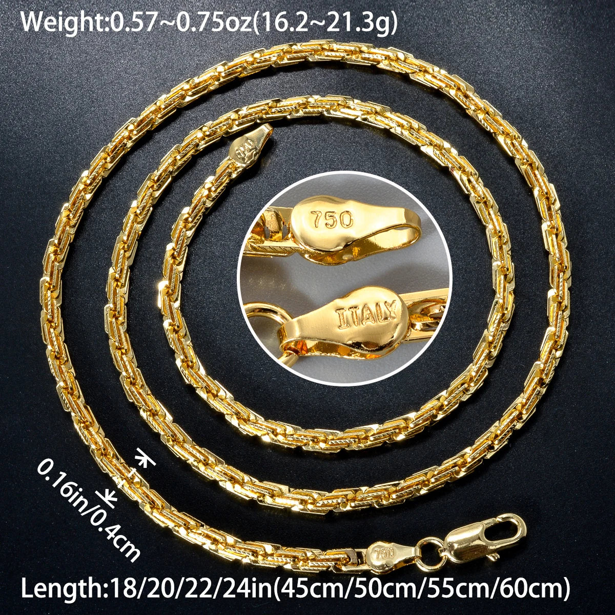 ZEADear Width 4mm Italian 750 Luxury 18k gold Plated textured Dubai Necklace DIY simple jewelry men women party