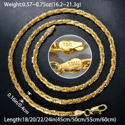 ZEADear Width 4mm Italian 750 Luxury 18k gold Plated textured Dubai Necklace DIY simple jewelry men women party