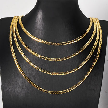 Textured Flat Herringbone Link Necklace Gold Copper Snake Chain Unisex Fashion Jewelry Daily Outfit Wedding Anniversary Gift