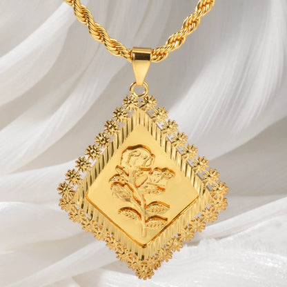 Dubai 18k Gold-plated Pendant Necklace Copper-gold Rose Necklace Geometric Accessory Chain Jewelry Men's Women's Daily Wear