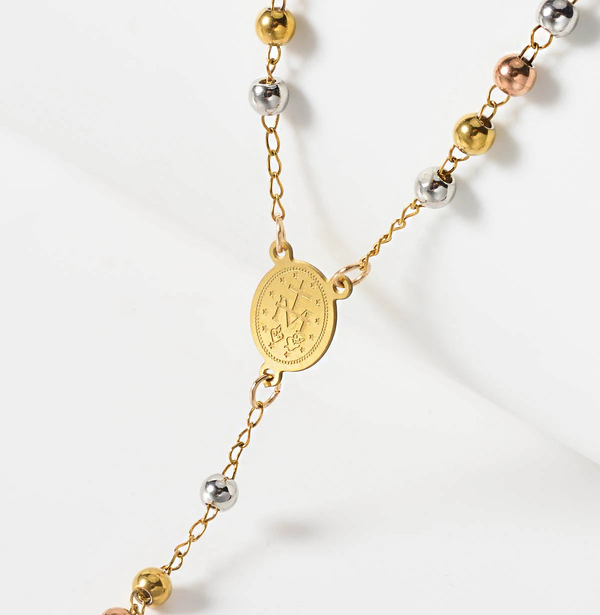 Pendant Beaded Y Drop Cross Necklace Waterproof Stainless Steel Long Lariat Chain Women Religious Faith Daily Wear Jewelry