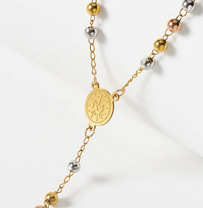 Pendant Beaded Y Drop Cross Necklace Waterproof Stainless Steel Long Lariat Chain Women Religious Faith Daily Wear Jewelry