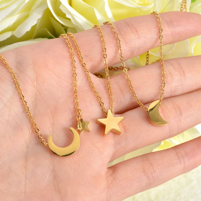 ZEADear Jewelry Charms Necklace Star Moon Pendants Aesthetic Clavicle Chain Necklace Female Simple Jewellery Accessories Gift
