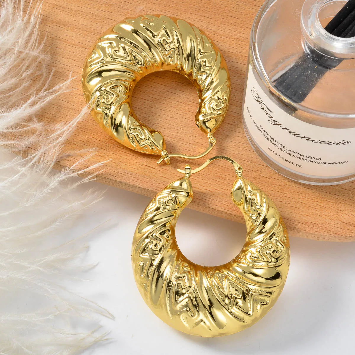ZEA Dear Dubai Custom Jewelry Big 18k Gold Plated Hollow Chunky Statement Chunky Hoop Earrings women