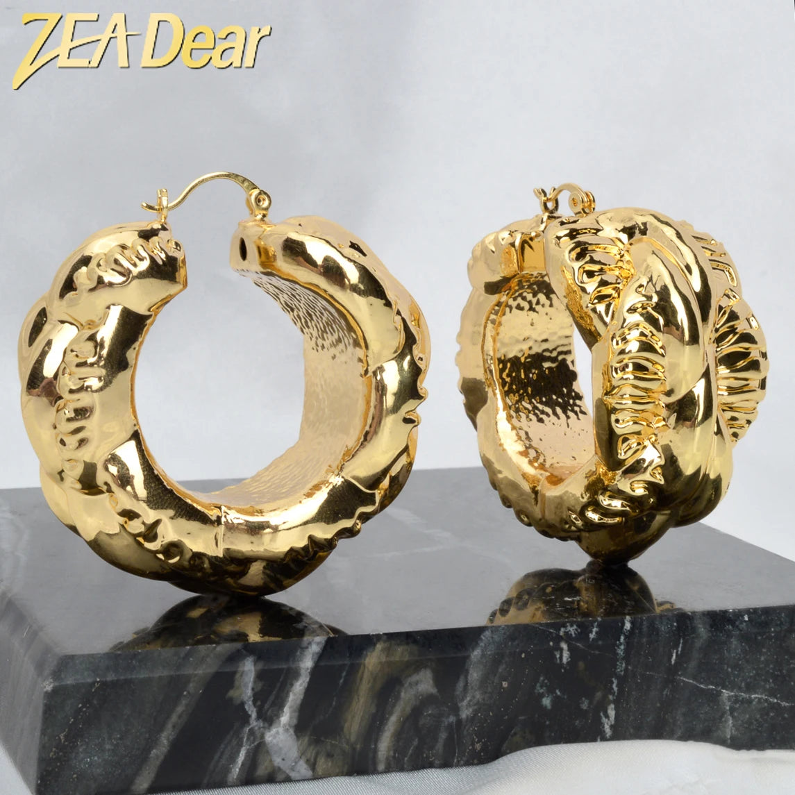 Nigeria Africa Gold Color Hoop Earrings Italian Copper Drop Dangle Earring for Women Large Fashion Party Girls Jewelry Accessory