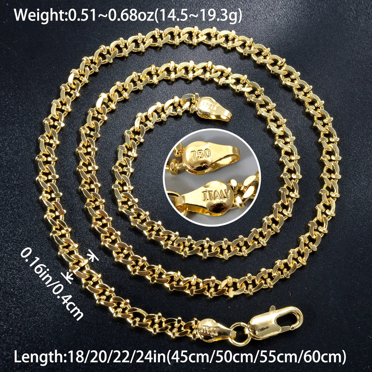 Wholesale Cuban link copper 14k gold plated 45cm 60cm chains for men necklace