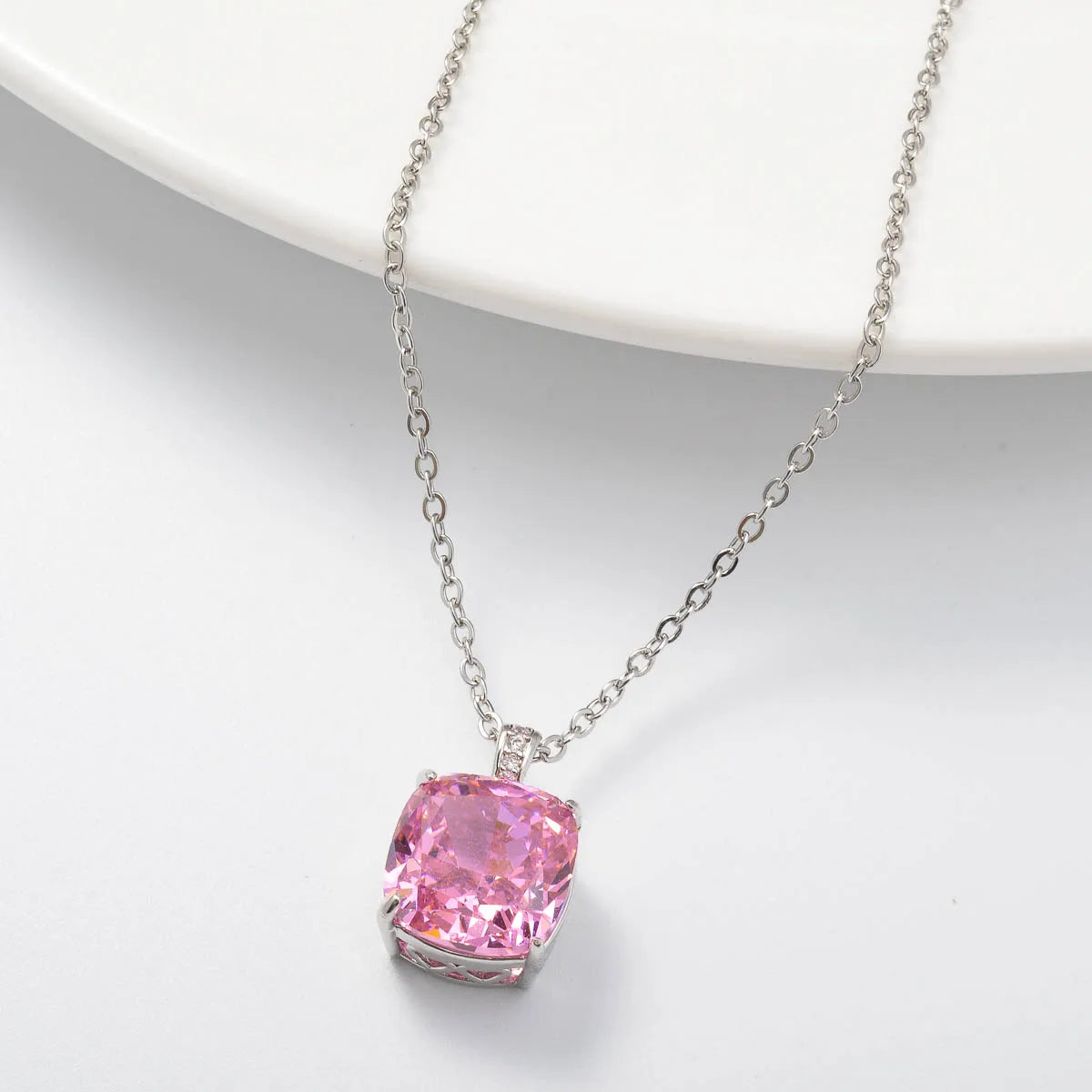ZEADear Elegant Pendant Gift for Girl Square Shiny Zircon Necklace Copper Metal Chain High Quality Jewelry Neck Charms Women