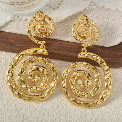 18k Gold-plated Circle Spiral Hoop Earrings Art Copper Drop Earrings Heart-shaped Round Luxury Women Jewelry Accessories Gifts
