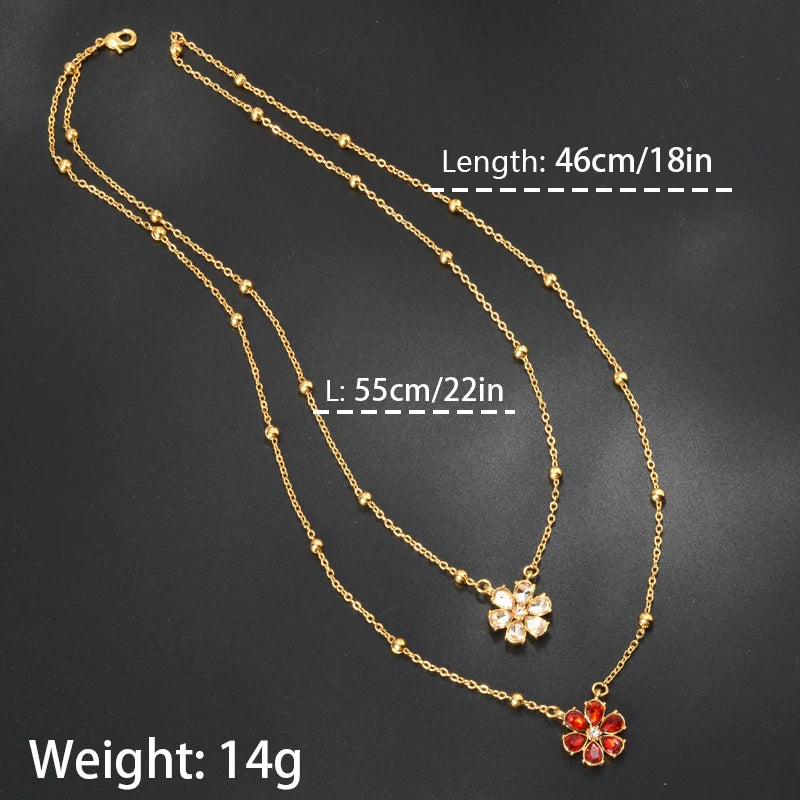 ZEADear Jewelry Flower Zircon Necklace Double Layer Clavicle Beads Chain Multi-Layer Pendant Necklace Lady Charm Jewellery Gift