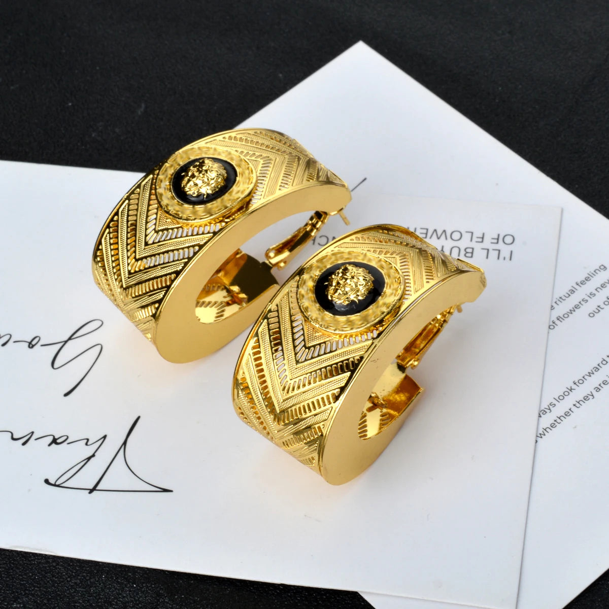 ZEADear Jewelry 18K Gold Color Hollow Out Earring Black Enamel Dripping Oil Ear Buckles Nigeria Africa Wedding Gifts