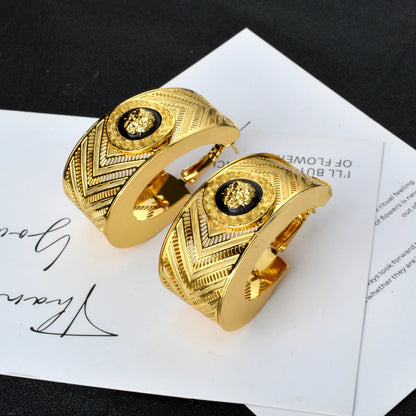 ZEADear Jewelry 18K Gold Color Hollow Out Earring Black Enamel Dripping Oil Ear Buckles Nigeria Africa Wedding Gifts